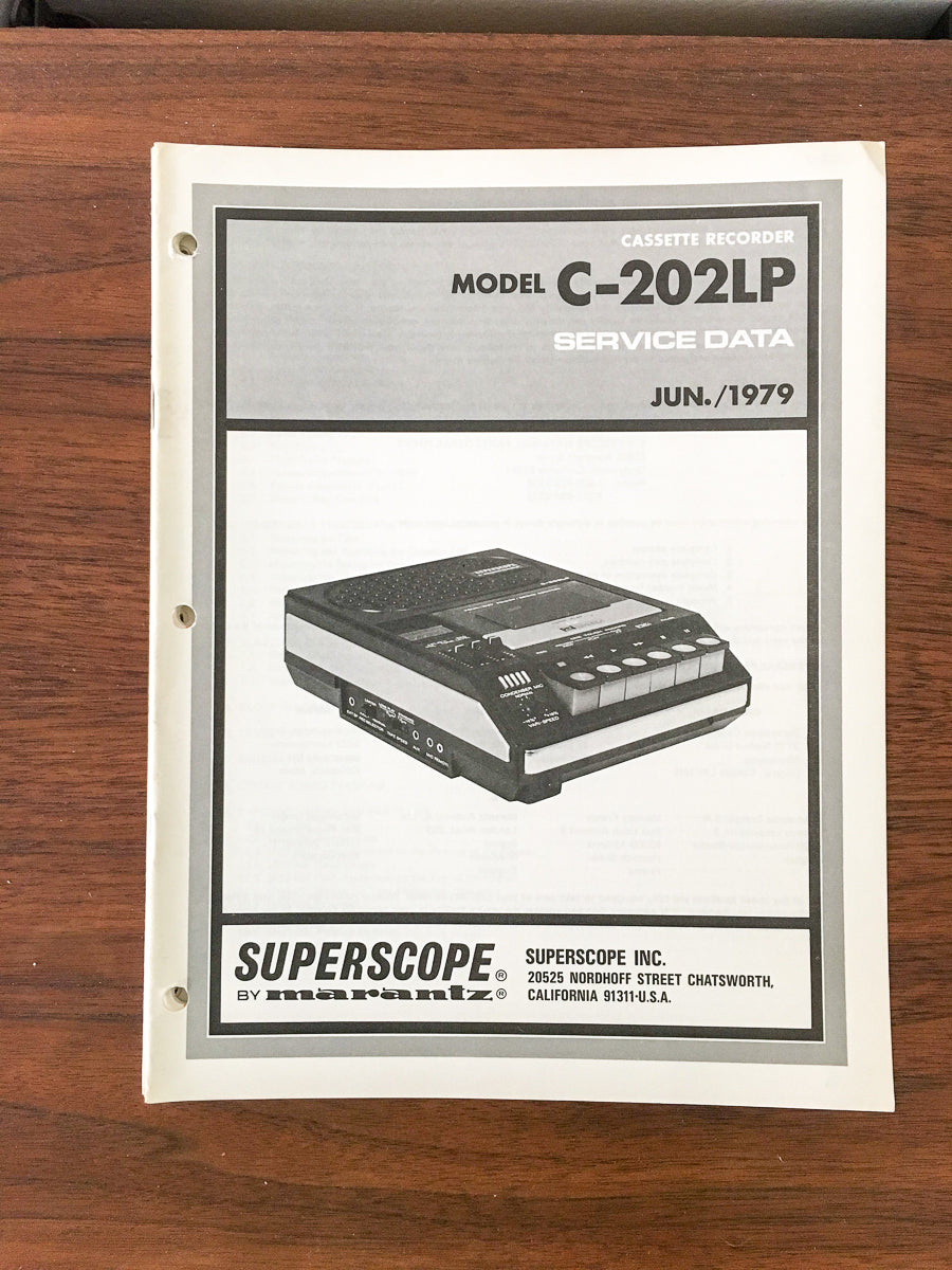 Superscope C-202LP C-202 LP Cassette Recorder Service Manual *Original*