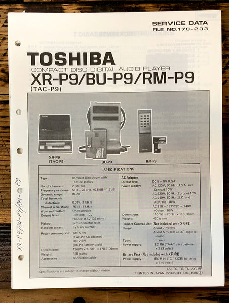 Toshiba XR-P9 BU-P9 RM-P9 CD Player Service Manual *Original*
