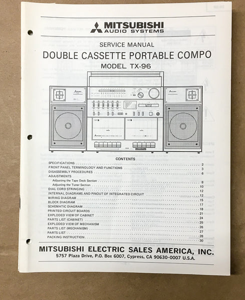 Mitsubishi TX-96 Portable Stereo Service Manual *Original*