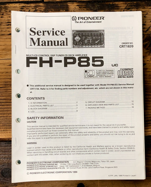 Pioneer FH-P85 Car Stereo  Service Manual *Original*