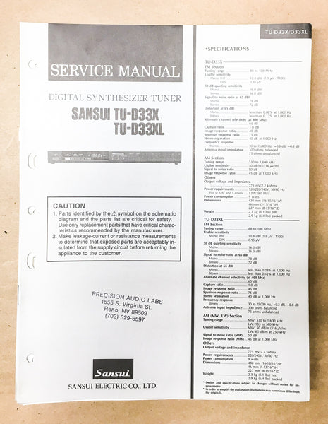 Sansui TU-D33X TU-D33XL Tuner Service Manual *Original*