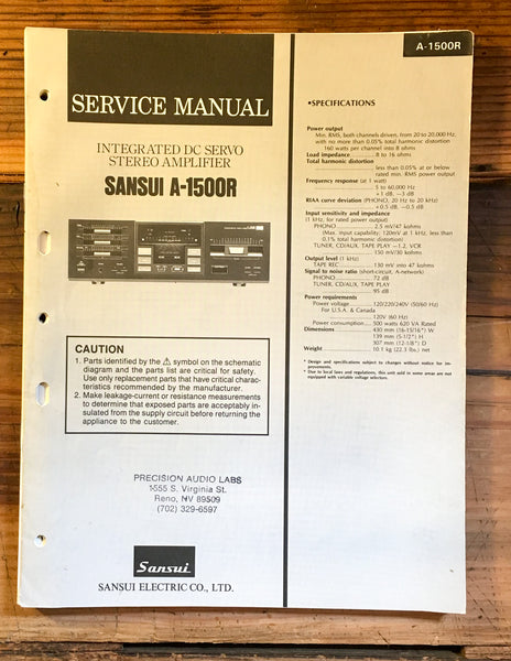 Sansui A-1500R Amplifier Service Manual *Original*
