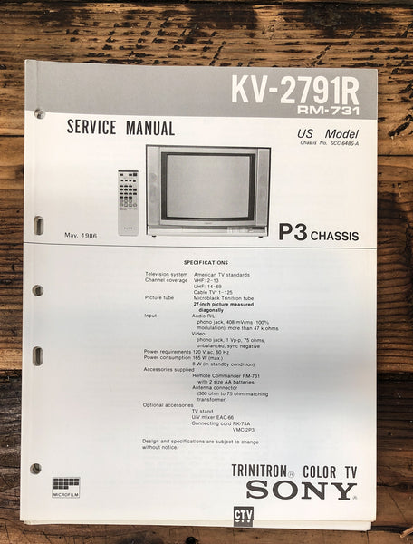 Sony KV-2791R TV  Service Manual *Original*