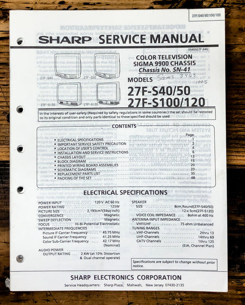 Sharp 27F-S50 27F-R40 -S100 -S120 TV / Television Service Manual *Original*