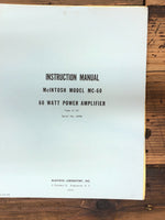 Mcintosh MC-60 Amplifier  Owner / User Manual *Original*