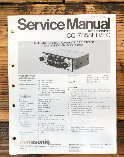 Panasonic CQ-7858EU EC Car Stereo  Service Manual *Original*