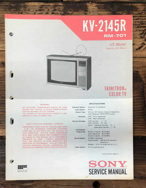 Sony KV-2145R TV Supp Service Manual *Original*