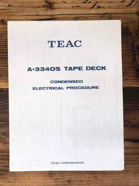 Teac A-3340S Reel to Reel  Electrical Procedure Manual *Original* #1