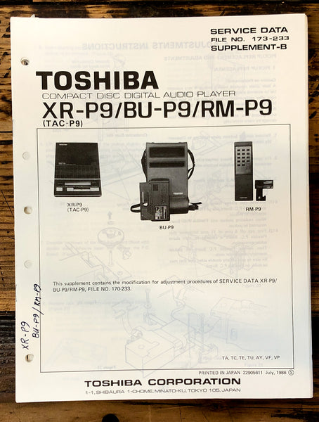 Toshiba XR-P9 BU-P9 RM-P9 CD Player Supp. Service Manual *Original*