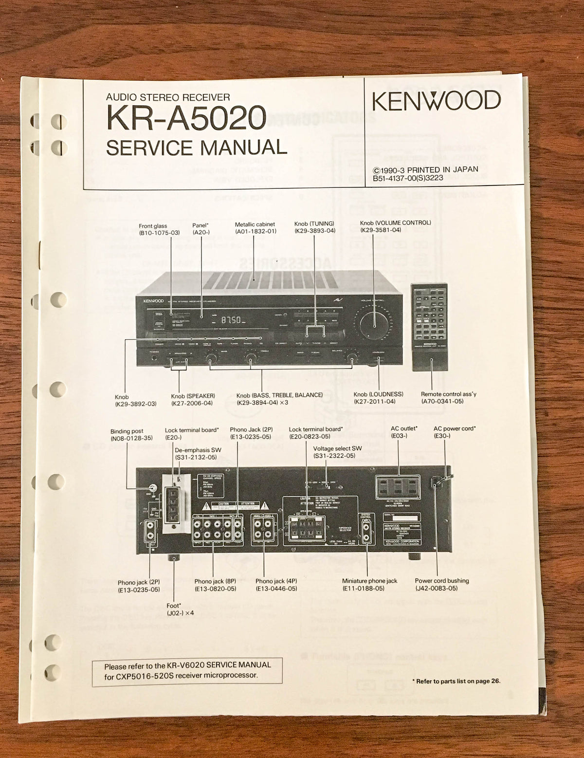 Kenwood KR-A5020 Receiver Service Manual *Original*