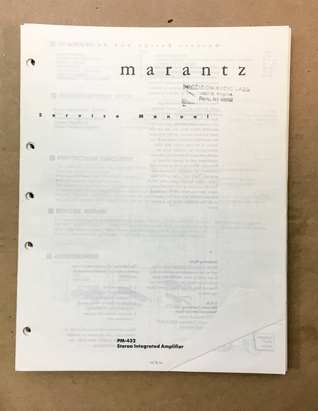 Marantz PM-432 Preamp / Preamplifier Service Manual *Original* #1