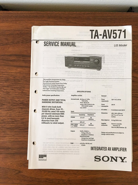 Sony TA-AV571 Amplifier Service Manual *Original*