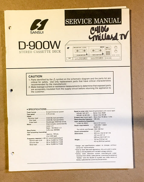 Sansui D-900W Cassette / Tape Player Service Manual *Original* #3