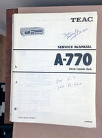 Teac A-770 Cassette Deck  Service Manual *Original*