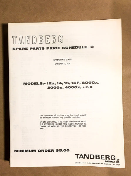 Tandberg Model 12x 14 15 15f 6000x 3000x 4000x Tape  Spare Parts List *Orig*