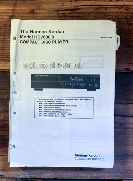 HK Harman Kardon HD7600 II HD-7600 II CD Player Service Manual *Original*