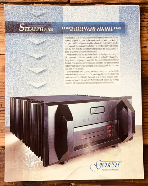 Genesis Stealth B-200 Amplifier 4 pg Dealer Brochure *Orig*