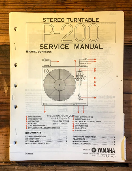 Yamaha P-200 Record Player / Turntable Service Manual *Original*