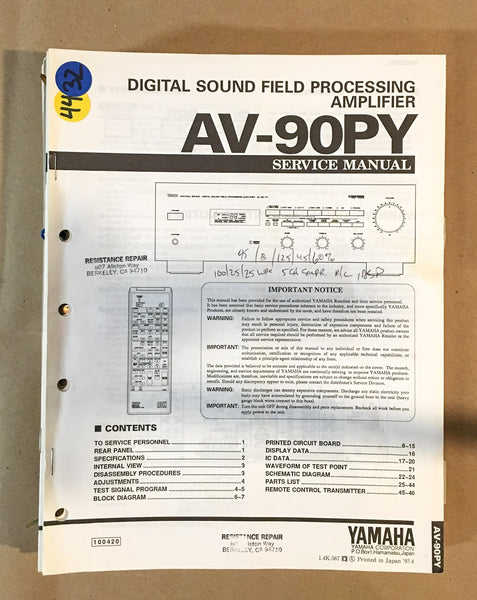 Yamaha AV-90PY AV-90 PY Amplifier  Service Manual *Original*