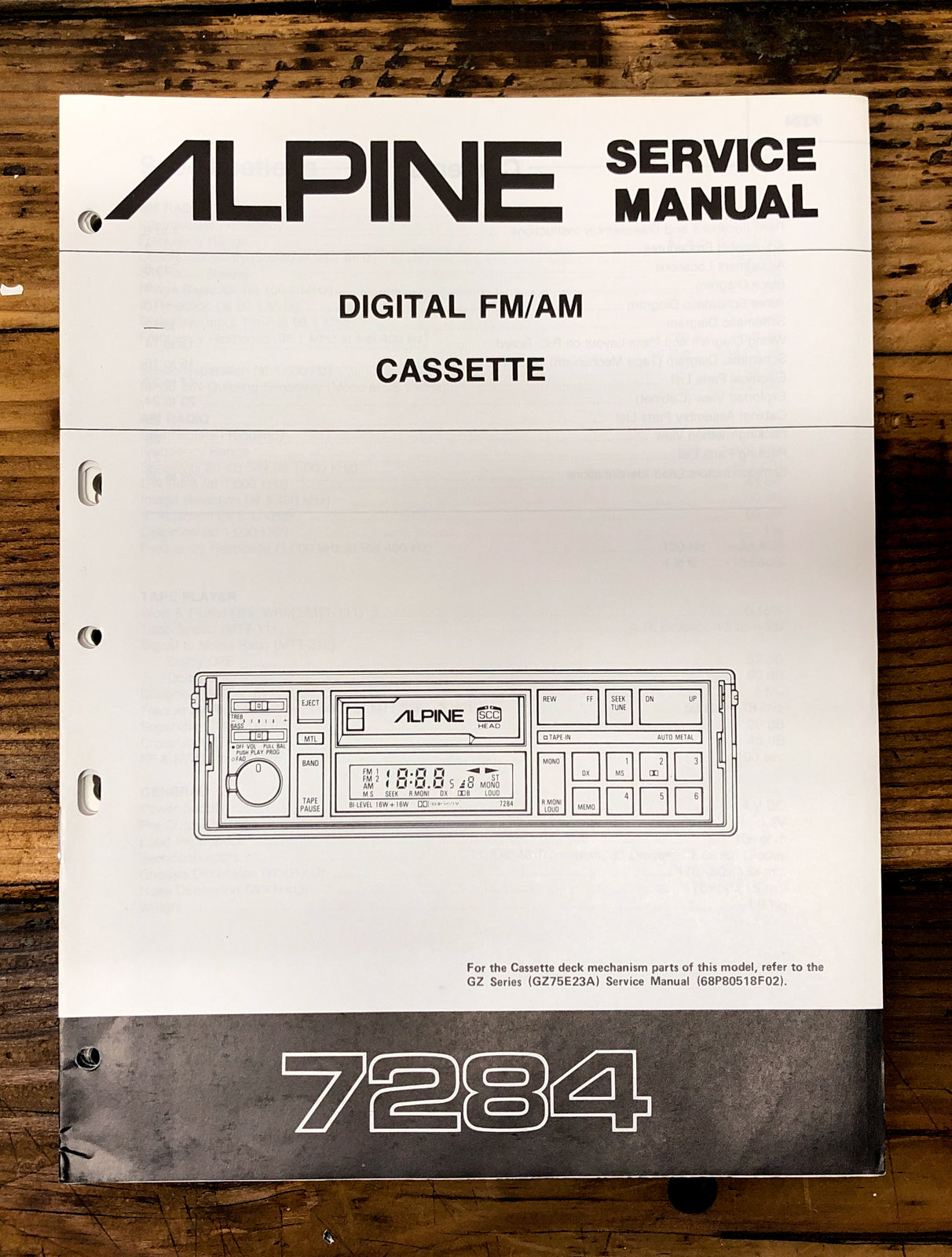 Alpine Model 7284 Car Stereo  Service Manual *Original*