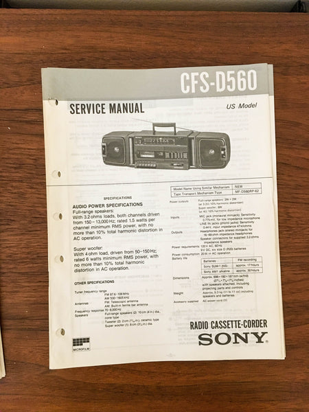 Sony CFS-D560 Boombox / Radio Service Manual *Original*