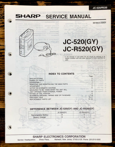 Sharp JC-520 JC-R520 Cassette Service Manual *Original*