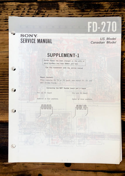 Sony FD-270 Watchman TV Supp. Service Manual *Original*