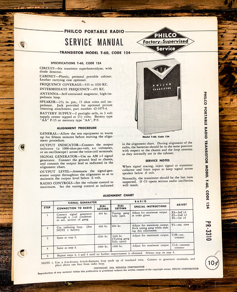 Philco Ford T-60 Code 124 Radio Service Manual *Original*