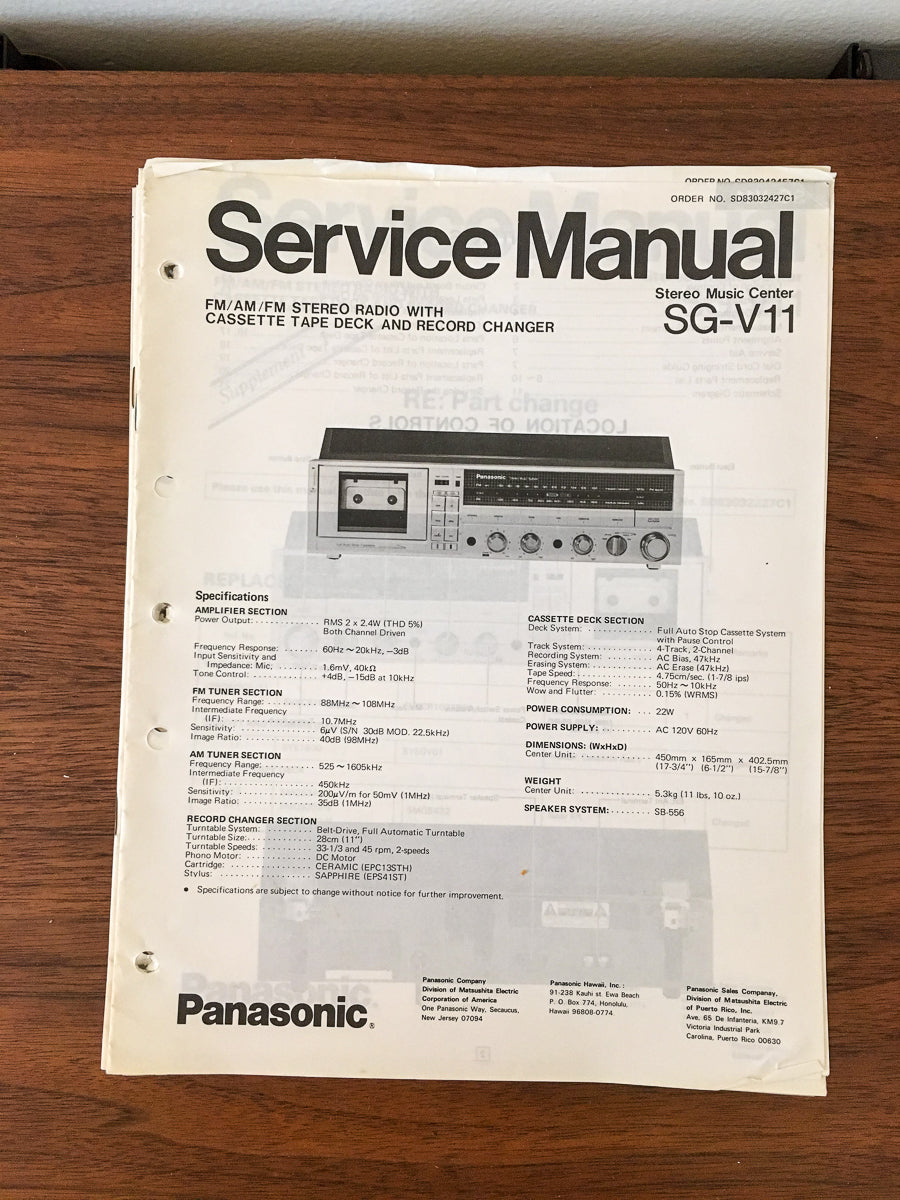 Panasonic SG-V11 Stereo Service Manual *Original*