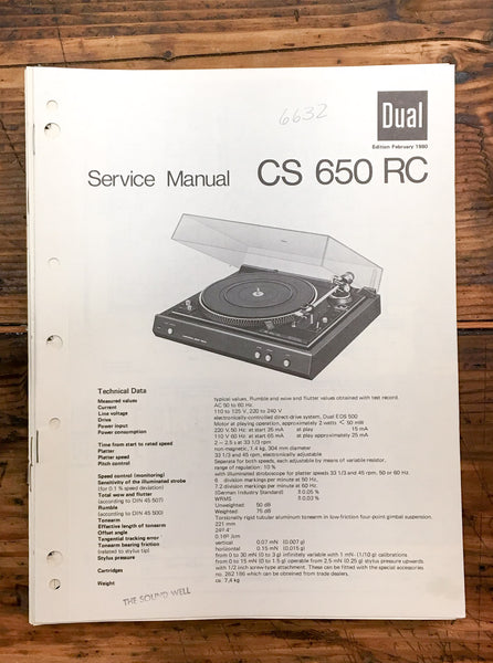 Dual CS 650RC 650 RC Record Player / Turntable  Service Manual *Original*