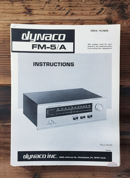 Dynaco FM-5 5A Tuner Service Manual *Original*