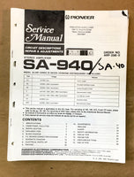 Pioneer SA-940 SA-40 Amplifier Addt'l Service Manual *Original* #1