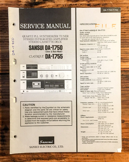 Sansui DA-T750 DA-T755 Stereo Cassette  Service Manual *Original*