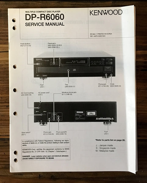 Kenwood DP-R6060 CD Player Service Manual *Original*
