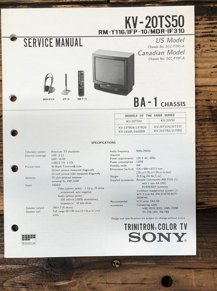 Sony KV-20TS50 TV  Service Manual *Original*