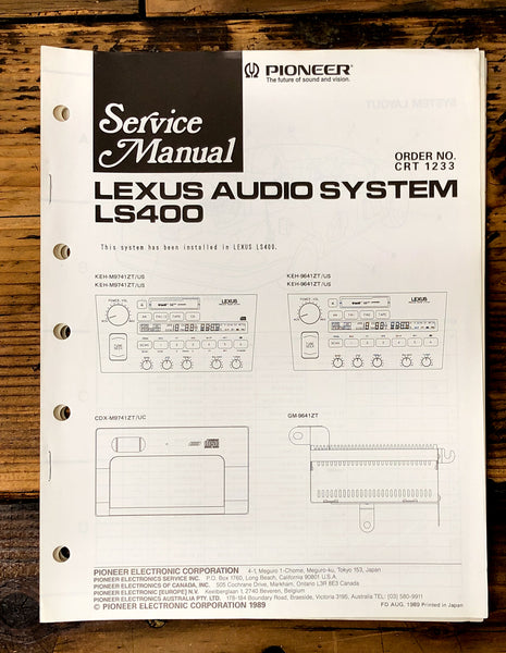 Pioneer LS-400 Lexus Audio System   Service Manual *Original*