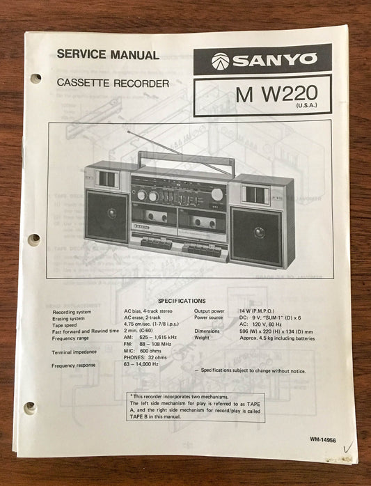 Sanyo M W220 Boombox / Radio Cassette Service Manual *Original*