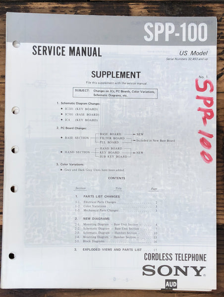 Sony SPP-100 Telephone Supp. Service Manual *Original*