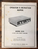 Bell Model 2315 Tube Amplifier Owner / User Manual *Original*