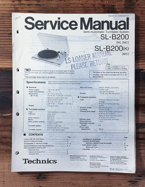 Technics SL-B200 Record Player / Turntable Service Manual *Original*