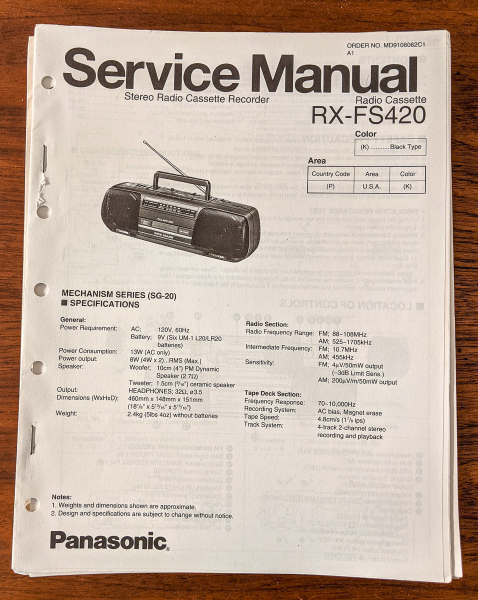 Panasonic RX-FS420 Radio Cassette Service Manual *Original*