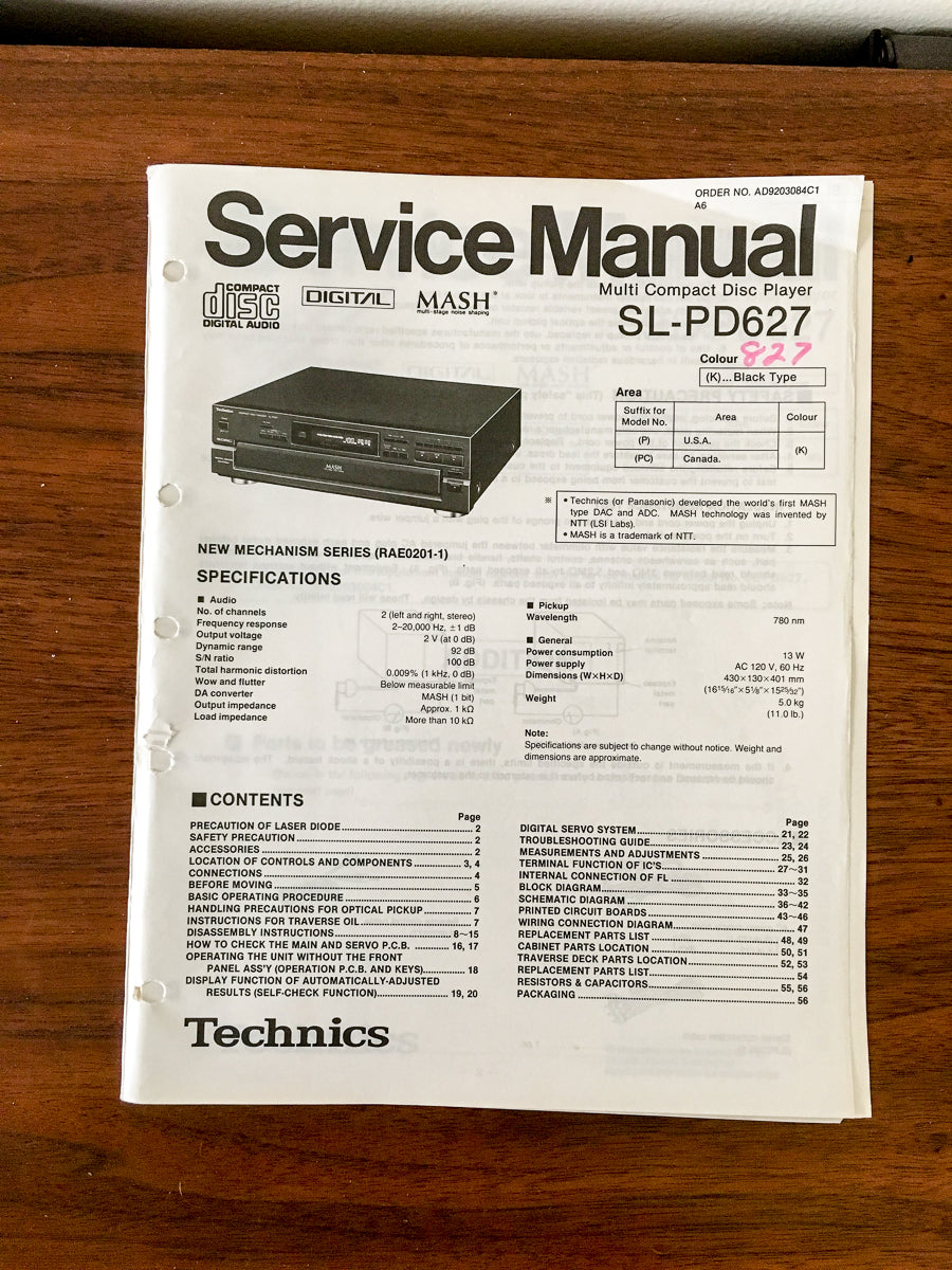 Technics SL-PD627 CD Player Service Manual *Original*