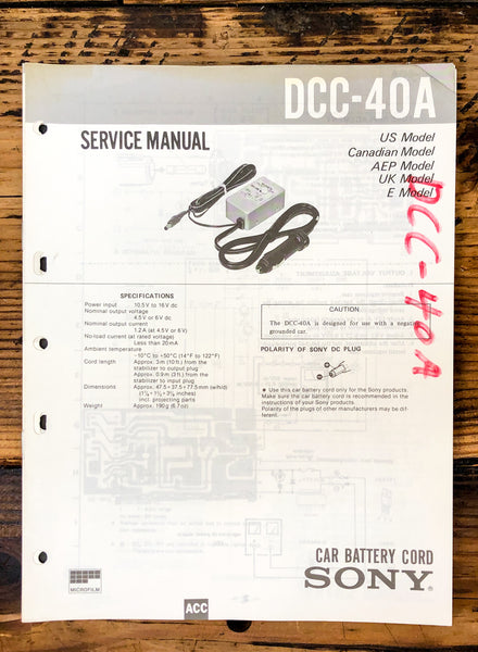 Sony DCC-40A Charger  Service Manual *Original*