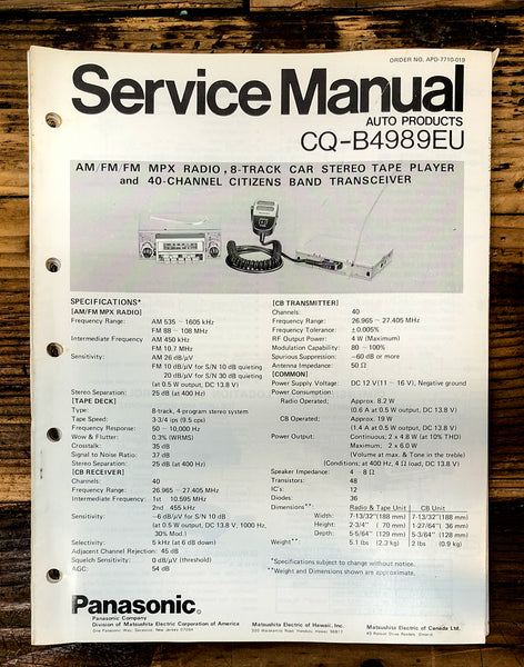 Panasonic CR-B4989EU Car Stereo  Service Manual *Original*