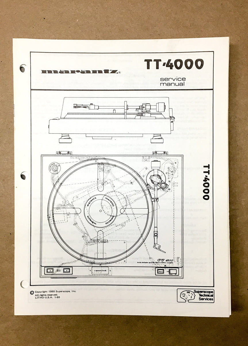 Marantz TT4000 TT-4000 Turntable Service Manual *Original* #1