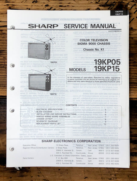 Sharp 19KP05 19KP15 TV / Television Service Manual *Original*