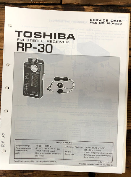 Toshiba RP-30 Radio / Stereo  Service Manual *Original*