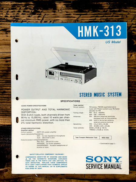 Sony HMK-313 Stereo  Service Manual *Original*