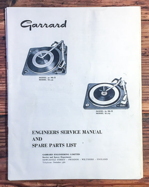 Garrard Model 50 60 MK II SL-55 SL-65 Record Player  Service Manual *Original*