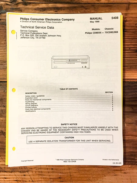 Philips CD-80 / CD80 CD Player Service Manual *Original* #2